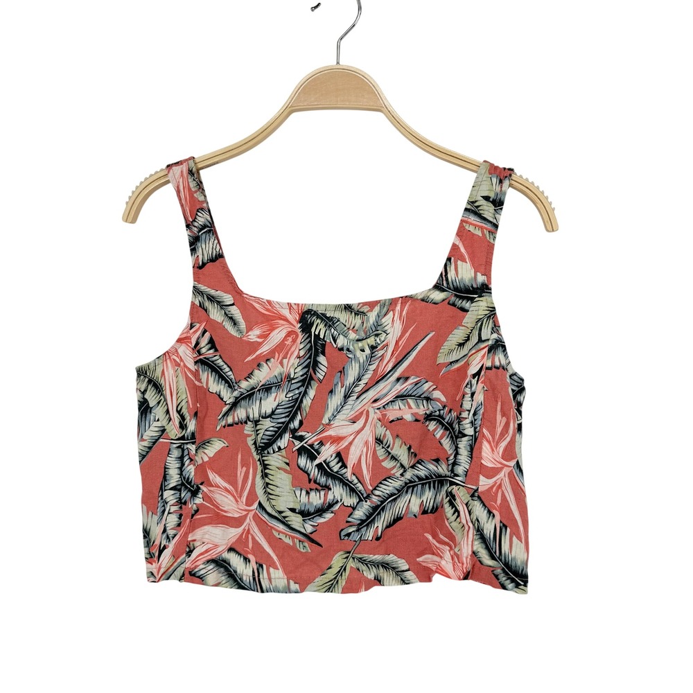 Christian Siriano Crop Top Womens Large Coral Tropical Linen Blend Excellent